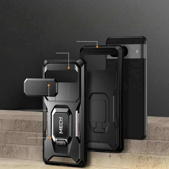 Θήκη για Google Pixel 8, Tongate MECH Series με βάση στήριξης, μαύρη