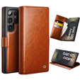 θήκη flip για Samsung Galaxy S25 Ultra, QIALINO Leather Wallet, καφέ