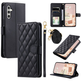 θήκη πτερύγιο για Samsung Galaxy S25 FE, Rhombus Crossbody Leather, μαύρη