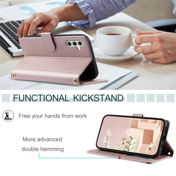 θήκη πτερύγιο για Samsung Galaxy S25 FE, Rhombus Crossbody Leather, ροζ rose gold