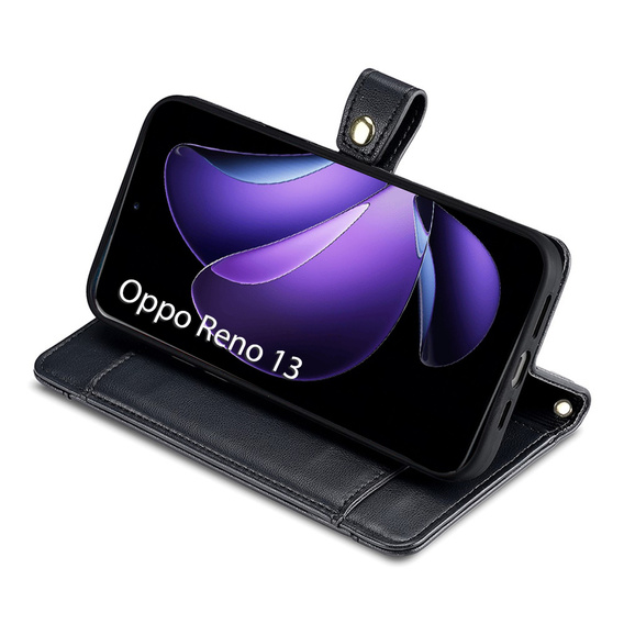 Θήκη με πτερύγιο για Oppo Reno 13, Wallet Zipper Pocket, μαύρη