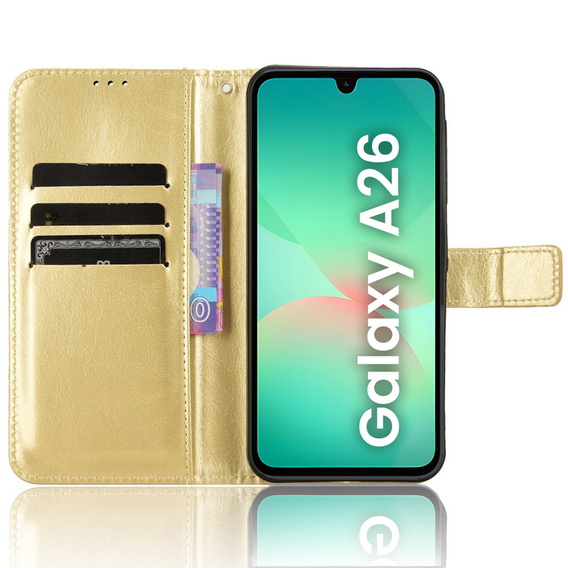 Θήκη με πτερύγιο για Samsung Galaxy A26, Crazy Horse Wallet, χρυσή
