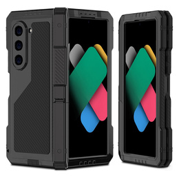 Θωρακισμένη θήκη για Samsung Galaxy Z Fold6 5G, αλουμίνιο, με βάση στήριξης και χώρο για γραφίδα, μαύρη