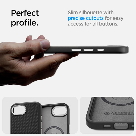  θήκη Spigen για iPhone 16E, Enzo Aramid MagSafe, carbon black + γυαλί 9H tempered glass
