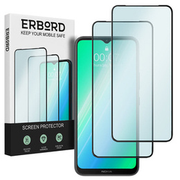 2x Μετριασμένο γυαλί για Nokia C21 Plus 4G, ERBORD 3D πλήρης οθόνη