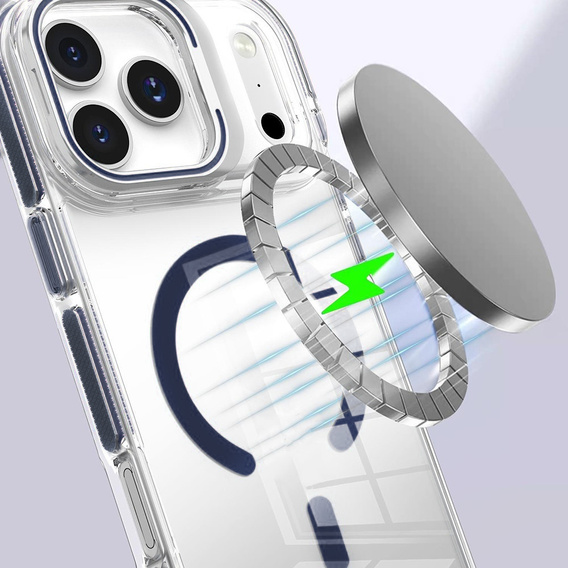 Θήκη για iPhone 17 Pro, για MagSafe, με βάση, διάφανη με μπλε ένθετα