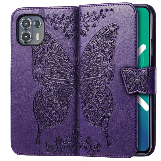 Θήκη με πτερύγιο για Motorola Edge 20 Lite, Butterfly, μωβ