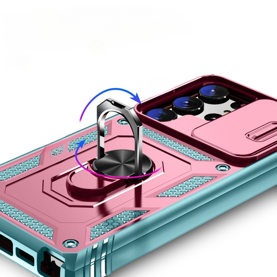 Θήκη για Samsung Galaxy S23 Ultra, CamShield Slide, ροζ / πράσινο