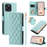 θήκη πτερύγιο για iPhone 16 Pro Max, Rhombus Crossbody Leather, πράσινη