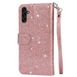 Θήκη με πτερύγιο για Samsung Galaxy A56 5G, Wallet Zipper Pocket Glittery, ροζ rose gold