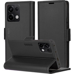 Θήκη για Xiaomi Redmi Note 13 Pro 4G / Xiaomi Redmi Note 14S / Xiaomi Poco M6 Pro 4G, ERBORD Glossy Litchi, πορτοφόλι με πτερύγιο, μαύρη