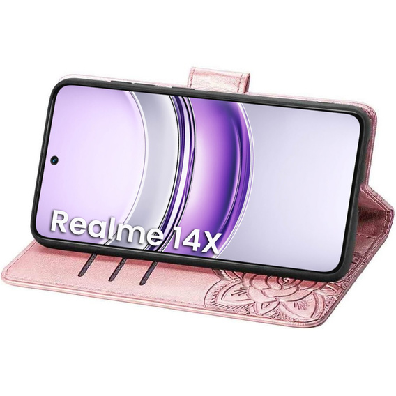 Θήκη με πτερύγιο για Realme 14X / Realme C75, Butterfly, ροζ rose gold