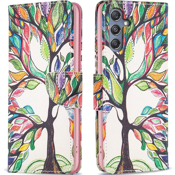 Θήκη με πτερύγιο για Samsung Galaxy M34, Wallet, tree of life, λευκή