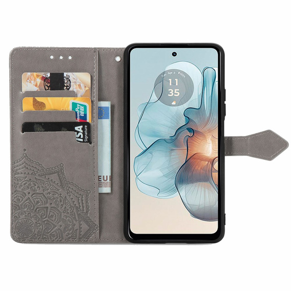 Θήκη με πτερύγιο για Motorola Moto G24 / G24 Power / G04, Mandala, γκρι