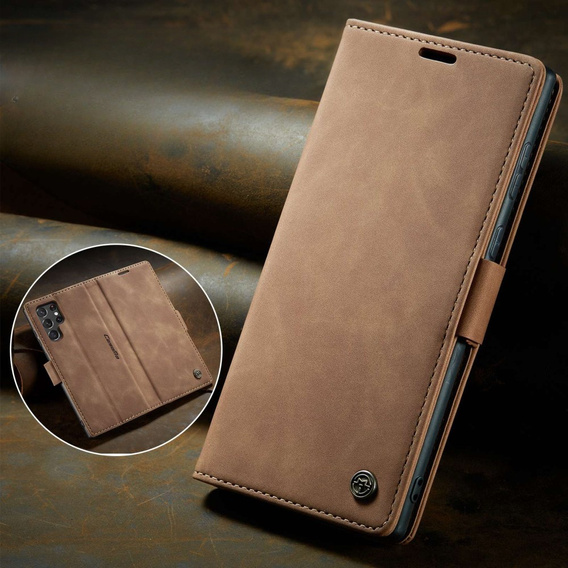 θήκη CASEME για Samsung Galaxy S22 Ultra, Leather Wallet Case, καφέ