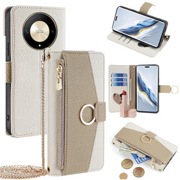 θήκη Wallet Zipper Pocket flip για το Honor Magic 6 Lite 5G, Wallet Zipper Pocket, με καθρέφτη, λευκή