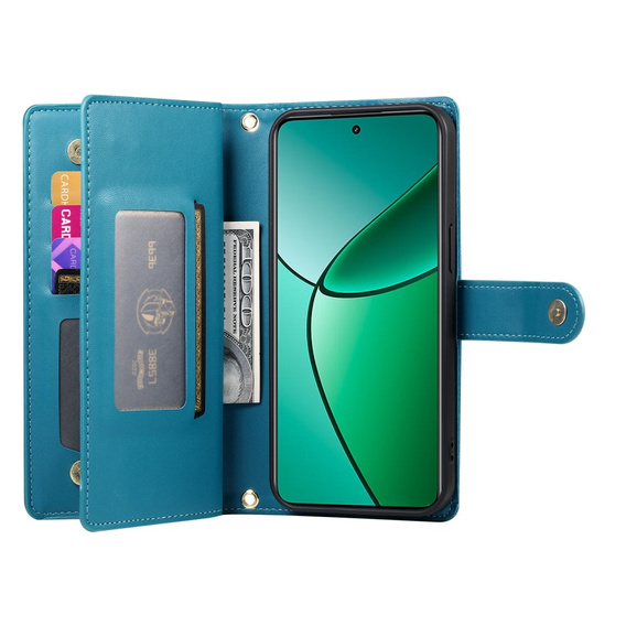 Θήκη με πτερύγιο για Realme 14 Pro 5G, Wallet Zipper Pocket, μπλε