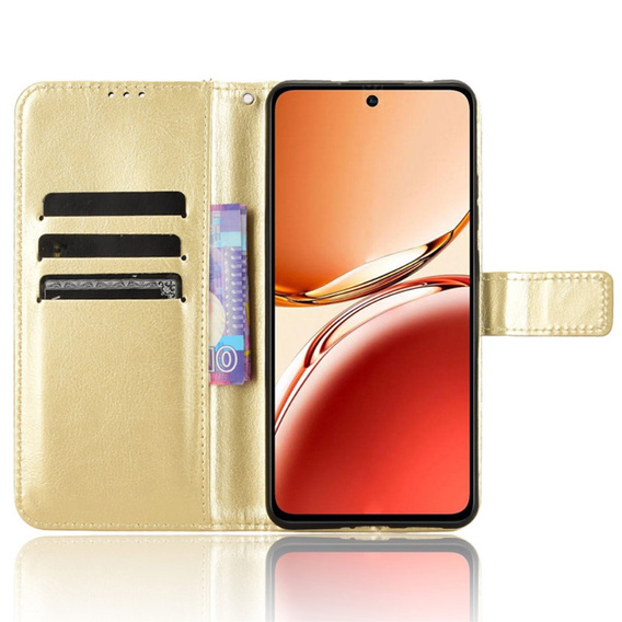 Θήκη με πτερύγιο για Oppo Reno 12FS / 12F, Crazy Horse Wallet, χρυσή