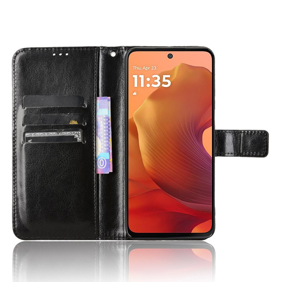 Θήκη με πτερύγιο για Motorola Moto G15 / Motorola Moto G15 Power, Crazy Horse Wallet, μαύρη