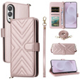 Θήκη με πτερύγιο για Samsung Galaxy S25 Edge, Crossbody Leather Wallet, ροζ