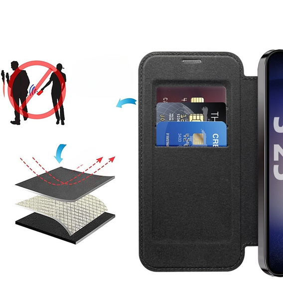 Θήκη με πτερύγιο για Samsung Galaxy S25, RFID Wallet MagSafe CamShield, μαύρη