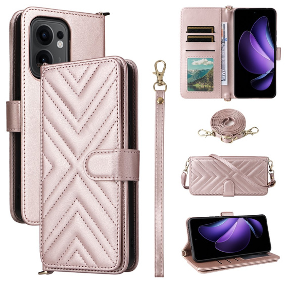 Θήκη με πτερύγιο για Oppo Reno 13F 5G, Crossbody Leather Wallet, ροζ