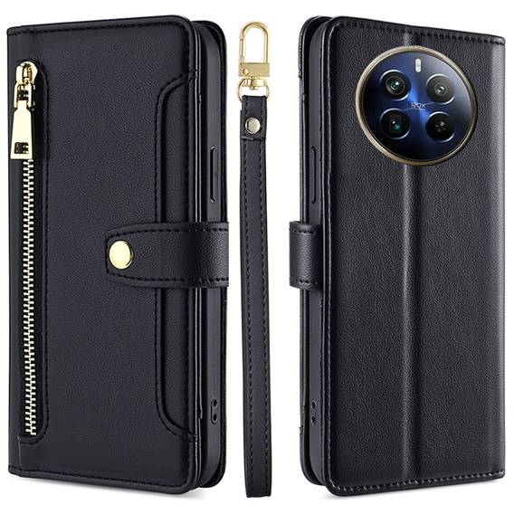 Θήκη με πτερύγιο για Realme 12 Pro 5G / 12 Pro+ 5G, Wallet Zipper Pocket, μαύρη