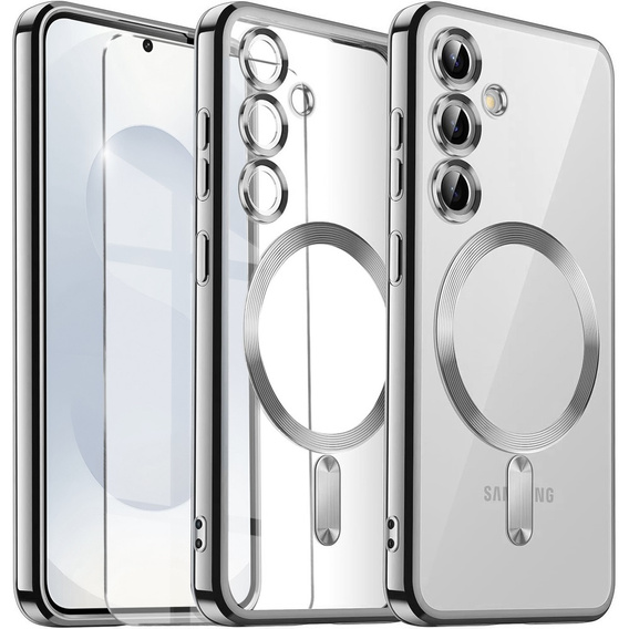 Θήκη για Samsung Galaxy S25, Electro MagSafe, ασημένια + Γυαλί για την οθόνη