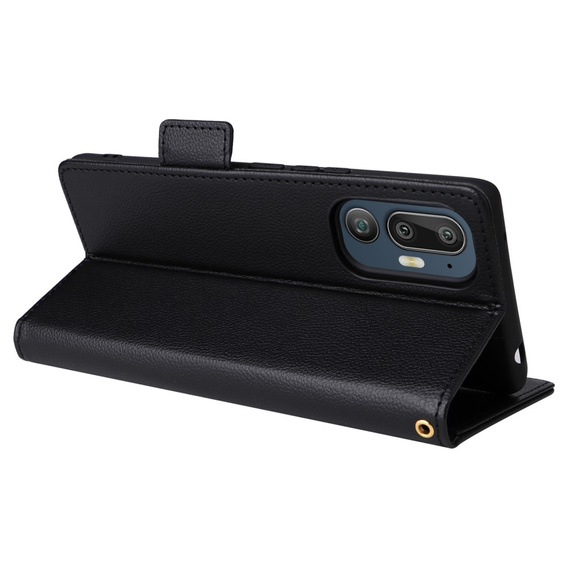 Θήκη για HTC U24 Pro 5G, Wallet Litchi Leather, μαύρη