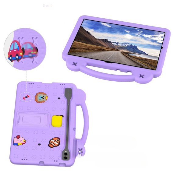 Παιδική θήκη για Samsung Galaxy Tab S10+ Plus, Cute Patterns, με βάση, μωβ
