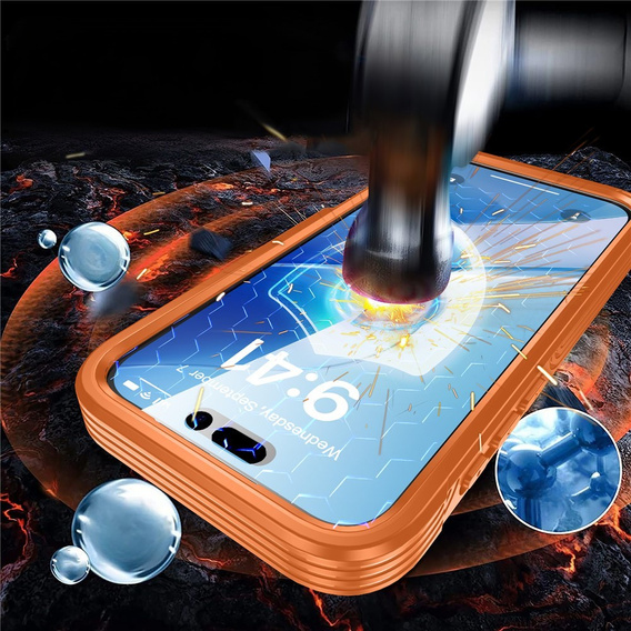 Αδιάβροχη θήκη με γυαλί, για MagSafe για iPhone 17 Pro Max, πορτοκαλί