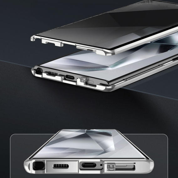 Θήκη για Samsung Galaxy S24 Ultra, Privacy Dual Glass, ασημί