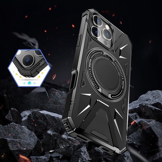 Θήκη για iPhone 16 Pro, θωρακισμένη με βάση και λαβή, μαύρη