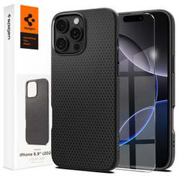 θήκη Spigen για iPhone 16 Pro Max, Liquid Air, μαύρη + μετριασμένο γυαλί 9H