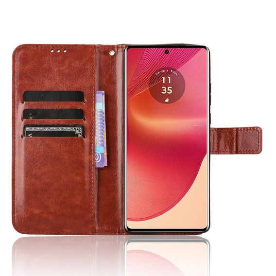Θήκη με πτερύγιο για Motorola Edge 50 Fusion 5G, Crazy Horse Wallet, καφέ