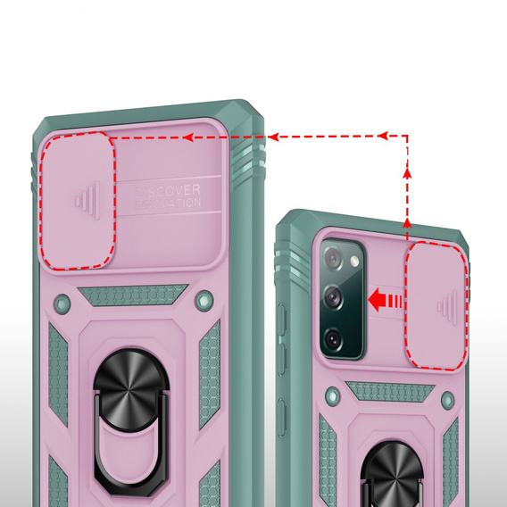 Θήκη για Samsung Galaxy S20 FE, CamShield Slide, ροζ/πράσινο