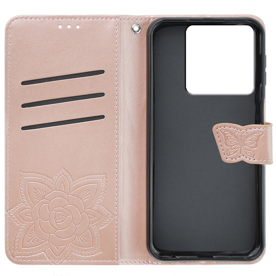 Θήκη με πτερύγιο για Xiaomi Poco X6 5G, Butterfly, ροζ rose gold