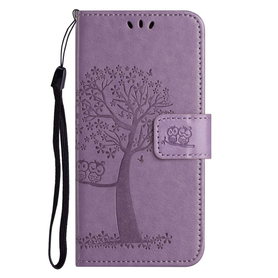 Θήκη με πτερύγιο για Motorola Moto E22 / E22i, Wallet, tree i sowy, μωβ