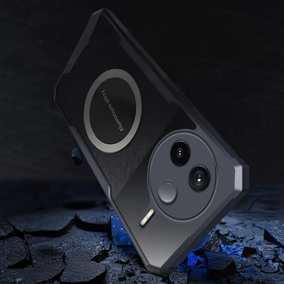 Θήκη για Xiaomi Poco F7 Pro, με μαγνητική πλάκα, διαφανής / μαύρη