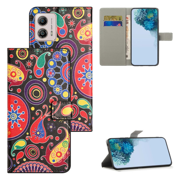 Θήκη με πτερύγιο για Motorola Moto G73 5G, Wallet, colorful jellyfish, μαύρη