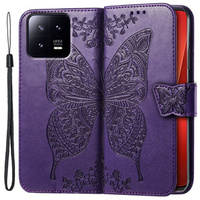 Θήκη με πτερύγιο για Xiaomi 13, Butterfly, μωβ