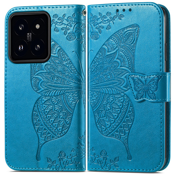 Θήκη με πτερύγιο για Xiaomi 14T Pro, Butterfly, μπλε