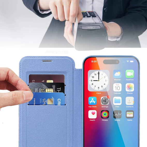 Θήκη με πτερύγιο για iPhone 16, RFID Wallet MagSafe CamShield, μπλε