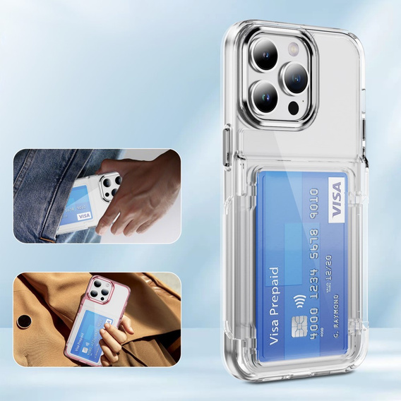 Θήκη για iPhone 16 Pro Max, Card Holder Kickstand, διαφανής