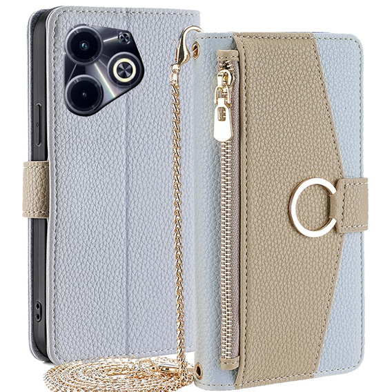 θήκη Wallet Zipper Pocket flip για το Infinix Hot 40i, Wallet Zipper Pocket, με καθρέφτη, μπλε