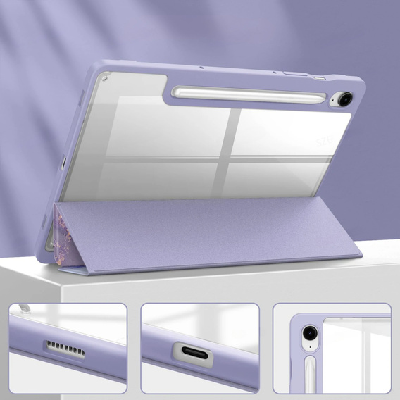 Θήκη για Samsung Galaxy Tab S10 Lite / S10 FE / S9 FE, Smartcase Hybrid, με χώρο για γραφίδα, Marble μωβ