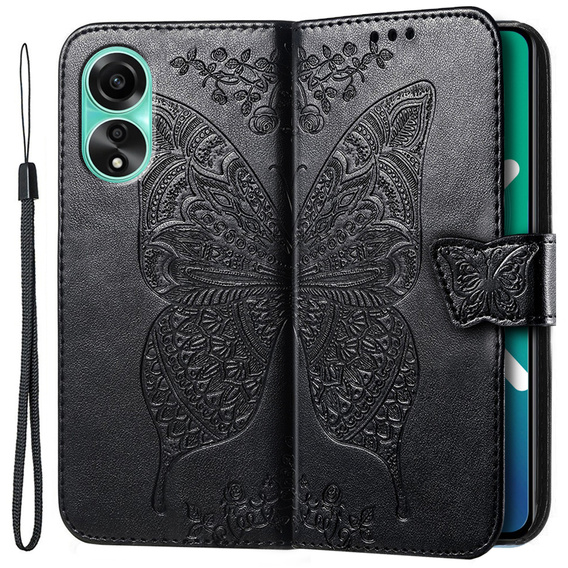 Θήκη με πτερύγιο για Oppo A98 5G, Butterfly, μαύρη