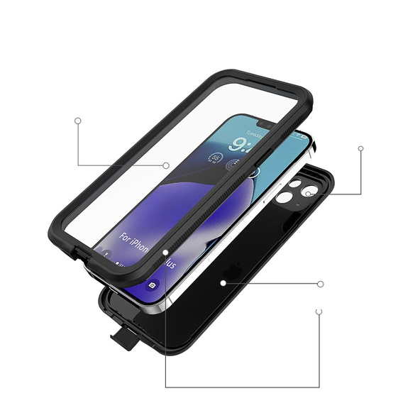 Αδιάβροχη θήκη IP68 για το iPhone 15 Plus, μαύρη