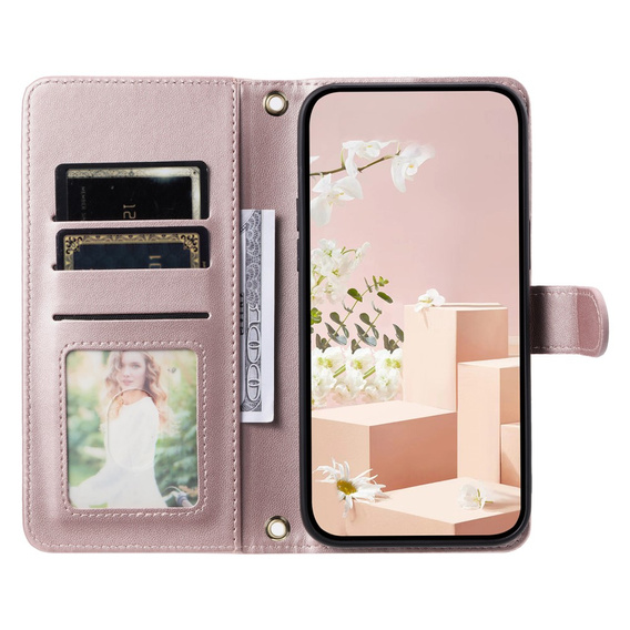 θήκη πτερύγιο για Xiaomi Redmi Note 13 Pro 4G / Xiaomi Redmi Note 14S / Xiaomi Poco M6 Pro 4G, Rhombus Crossbody Leather, ροζ rose gold