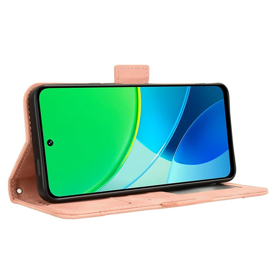 Θήκη με πτερύγιο για Vivo Y19s, Card Slot, ροζ